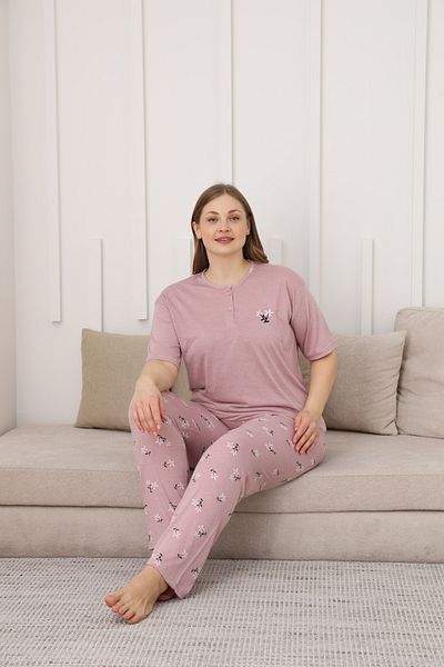 TAMPAP Viscose Fabric Women's Plus Size Short Sleeve Pajamas Set