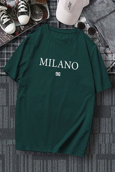 uyguntarz Ανδρικό μπλουζάκι Oversize με στάμπα Milano Green 96