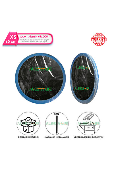 Alesta Life Siyah Pratik Yer Sofrası | 21 Cm Katlanabilir Metal Ayaklı | Hamur Açma Tahtası | Oyun Masası