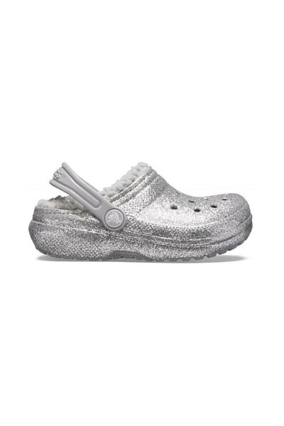 Crocs Saboti Crocs Classic Glitter Lined Clog Kids Argintiu - Silver 28-29 EU - C11 US