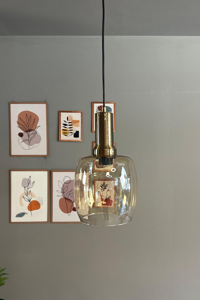 Bamyum Pearl Cam Bal Rengi Tekli Avize Eskitme Fener Başlık Retro Sarkıt Lamba Salon Aydınlatma