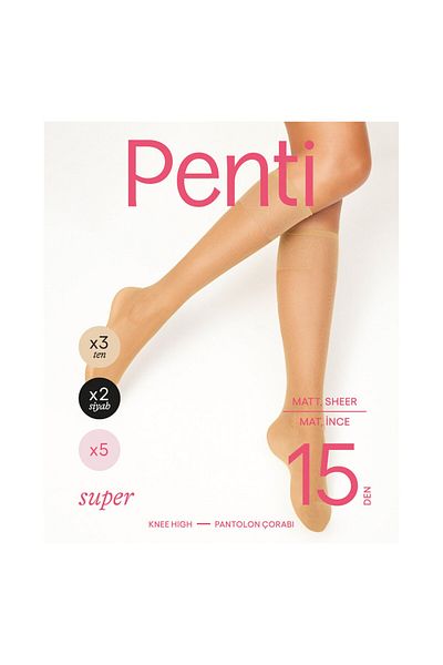 Penti Super 15 Den Knee Pants Socks 5 Pack (3 Pairs Skin + 2 Pairs Black)