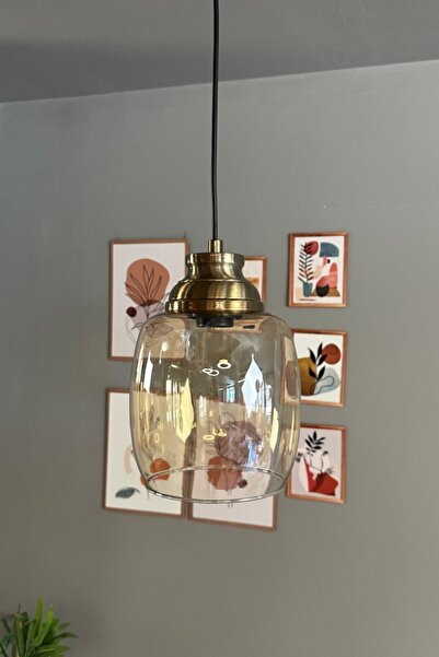 Bamyum Pearl Cam Bal Rengi Tekli Avize Kum Saati Başlık Retro Sarkıt Lamba Sa...