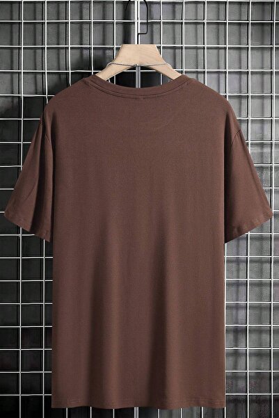 uyguntarz Ανδρικό μπλουζάκι καφέ 96 Milano με στάμπα Oversize