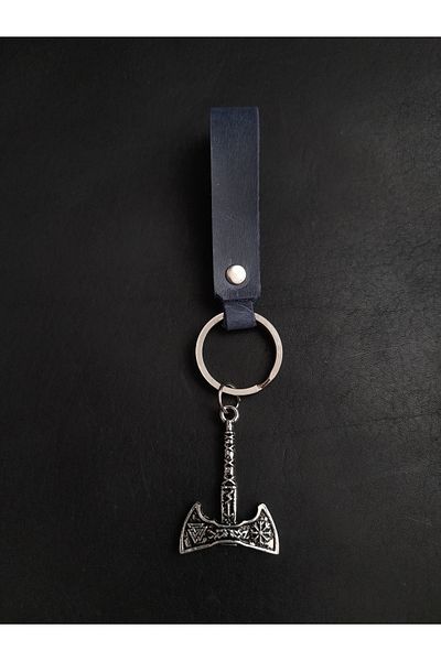 BSN Store Leather Keychain Viking Thor Real Leather Keychain with Axe Figure