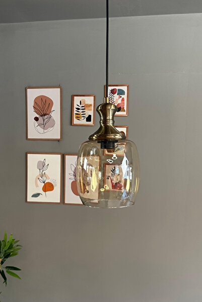 Bamyum Pearl Cam Bal Rengi Tekli Avize Eskitme Tokmak Başlık Retro Sarkıt Lamba Salon Aydınlatma