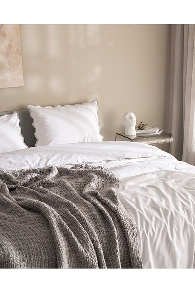 Madame Coco Justine King Size 100% Cotton Bedding Set - White/Stone