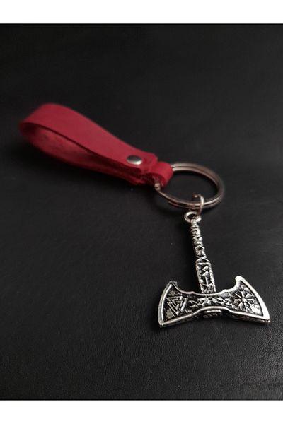 BSN Store Leather Keychain Viking Thor Real Leather Keychain with Axe Figure