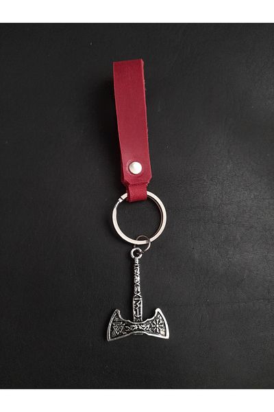 BSN Store Leather Keychain Viking Thor Real Leather Keychain with Axe Figure