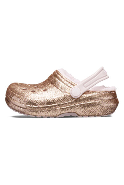 Crocs Saboti toddler classic glitter lined clog - gold/barely pink