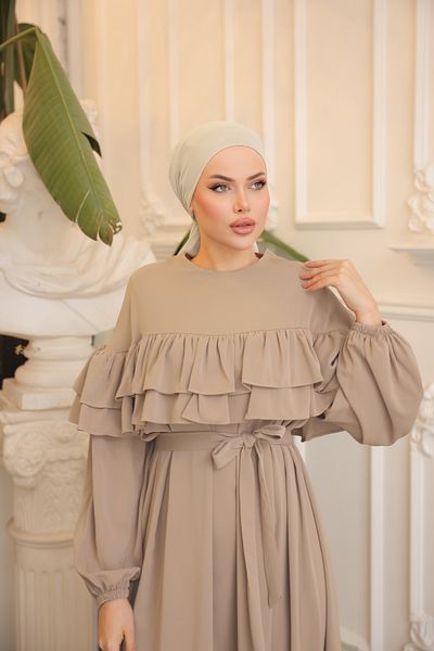 Nissra Ankanoor Μπεζ διπλό βολάν Casual φόρεμα Anka255068