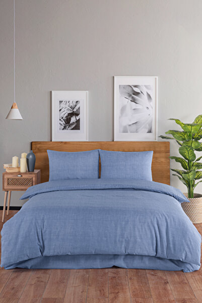 Karden Flower Set cuvertură de pilota dublă din bumbac solid - Albastru închis