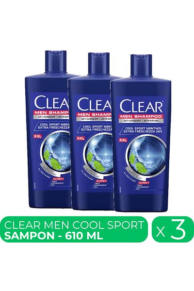 Clear Men Cool Sport, sampon anti-matreata barbati, 3 buc x 610 ml