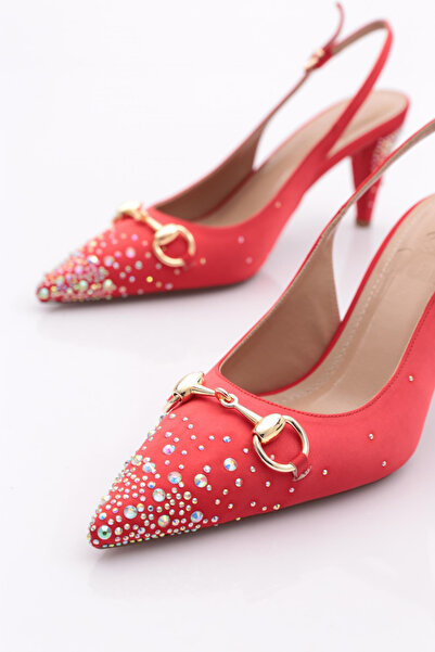 DGN Kadın Aksesuarlı Topuklu Ayakkabı Kırmızı 93721085