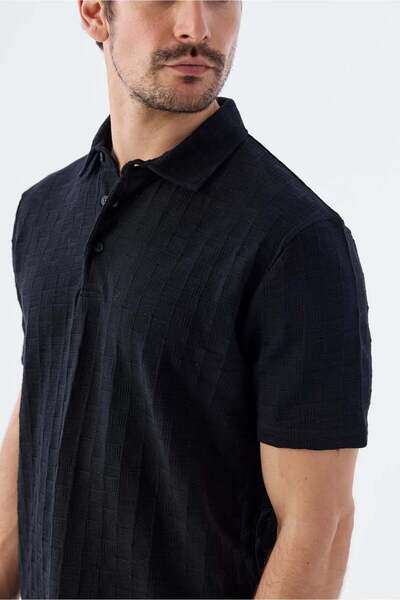 Jakamen Black Slim Fit 100% Cotton Polo Neck T-Shirt