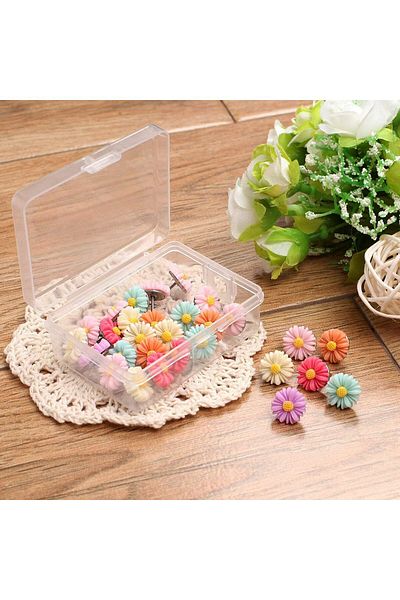 fulina 30 Pcs Flower Pins, Colourful Flower Thumbtacks for Photo Wall, Office or Home Use