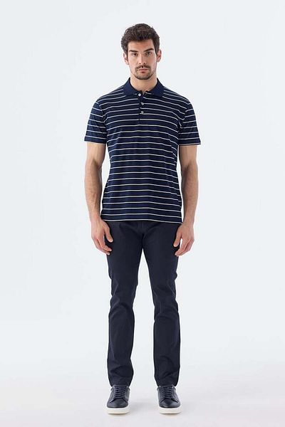 Jakamen Μπλουζάκι με γιακά πόλο με ρίγες Navy Blue Slim Fit 100% βαμβάκι