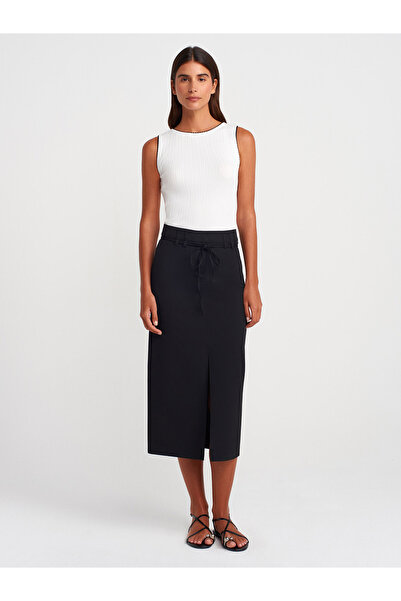 Dilvin 10753 Boat Neck Ribbed Thin Knitwear Blouse-Ecru-Black