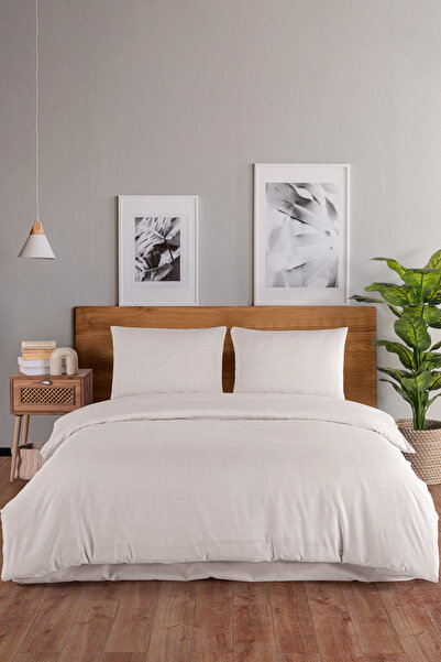 Karden Flower Set cuvertură de pilota dublă din bumbac uni - Bej