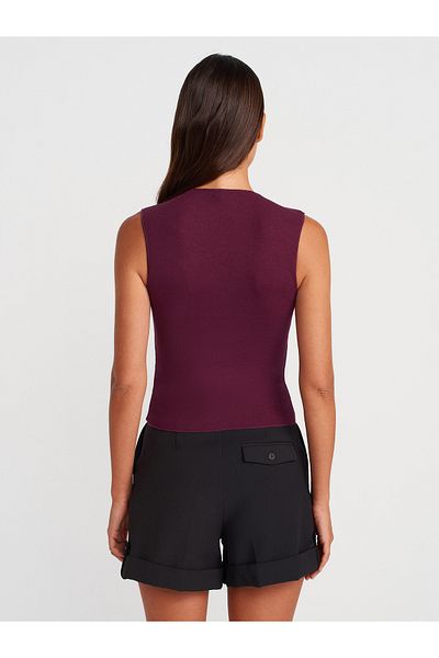 Dilvin 31703 Gather Detailed Top-Burgundy