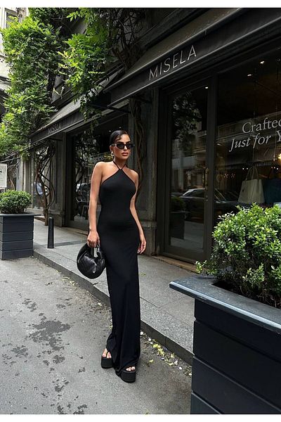FioriModa Rochie maxi pentru femei cu cravată pe gât