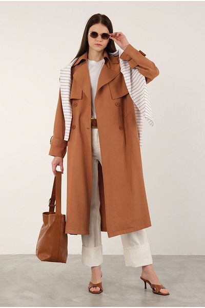 HEQA Modal Trench Coat, Dark Mango Color