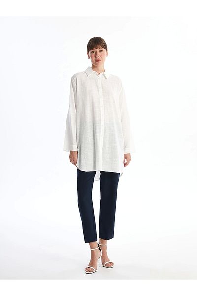 LC Waikiki Lcwaikiki Classic White Straight Long Sleeve Women Shirt Tunic