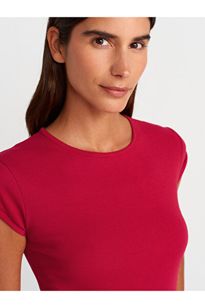 Dilvin 31779 Crew Neck Basic T-Shirt-Red