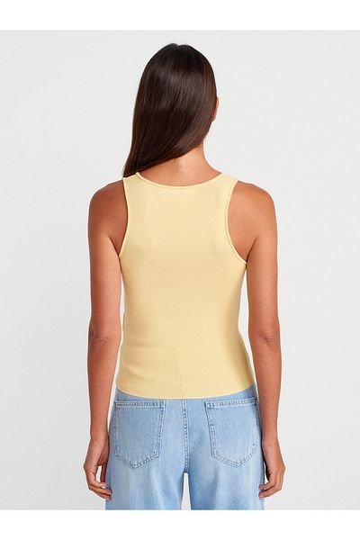 Dilvin 10746 Thick Strap Basic Knitwear Blouse-Yellow