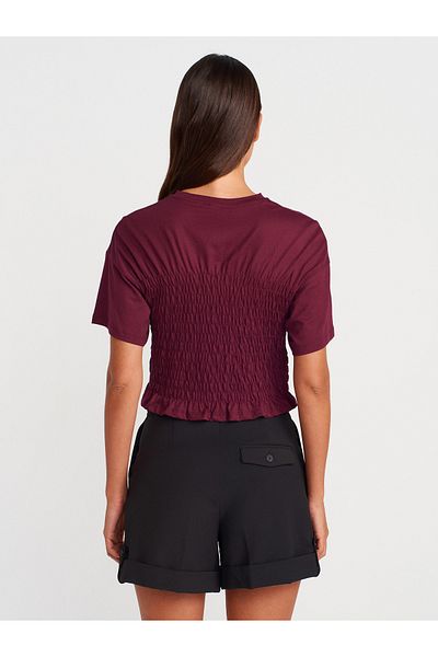 Dilvin 31716 Crew Neck Gimped T-Shirt-Claret Red