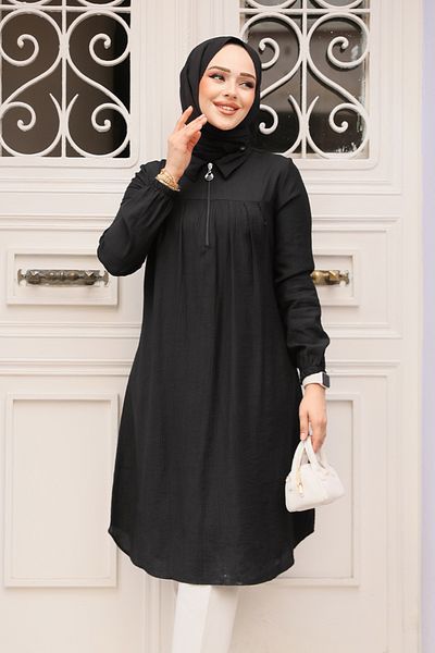 Neva Style Zippered Black Hijab Tunic 1467S