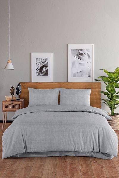 Karden Flower Solid Cotton Double Duvet Cover Set - Gray