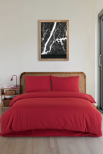 Karden Flower Plain 100% Cotton Double Duvet Cover Set - Red