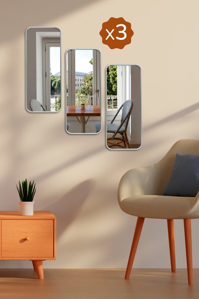 Ayshe Home Concept 3'lü Dikdörtgen Ayna Duvar Aksesuarı - Sunumluk - Sunum Te...
