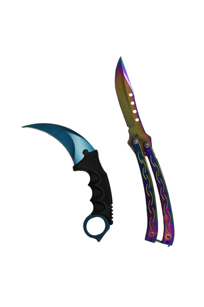 Depox Sada dvou nožů IdeallStore, motýlek 25 cm a karambit 19 cm, vícebarevná...