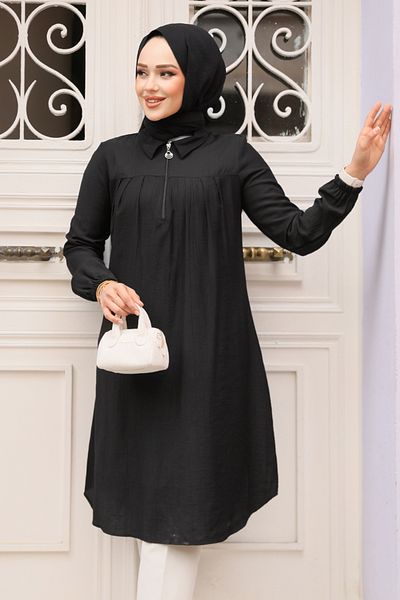 Neva Style Zippered Black Hijab Tunic 1467S