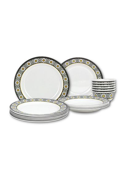 Melrich 18 Pcs Melamine Dinner Set Dinner and Soup plates, Bowl and Water mug