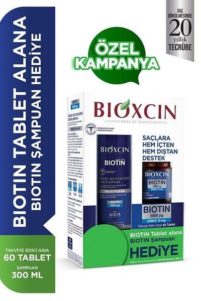 Bioxcin Biotin 5000 Mg 60 Tablets and 300 ml Shampoo Set