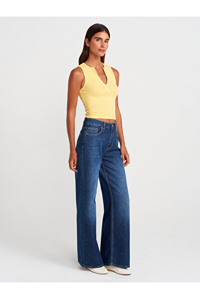 Dilvin Yellow Crop Top with Wash Effect
