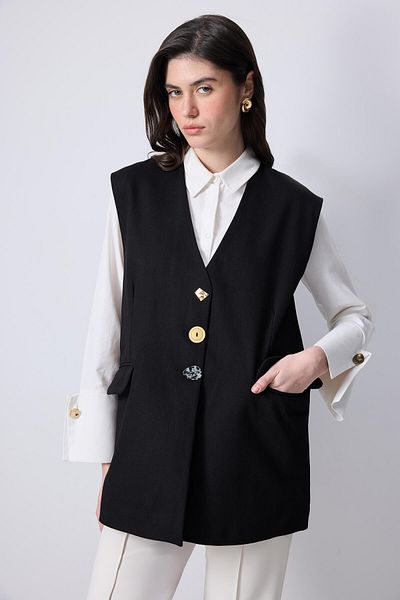 Touché Privé Button Detail Gabardine Vest