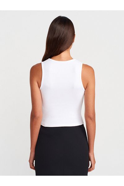 Dilvin 21005 Wash Effect Crop Top-White