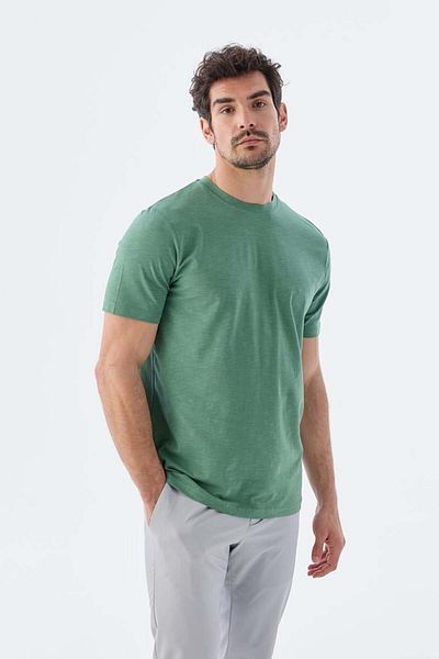 Jakamen Πράσινη Slim Fit Τριχού T-Shirt με Στρογγυλή Λαιμόκοψη