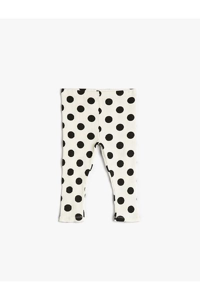 Koton Ribbed Leggings Polka-Dot Patterned Elastic Waistband Cotton