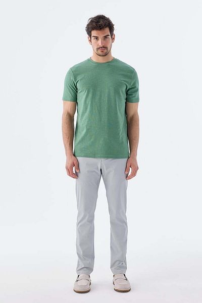 Jakamen Πράσινη Slim Fit Τριχού T-Shirt με Στρογγυλή Λαιμόκοψη
