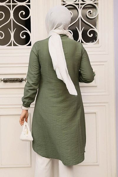 Neva Style تونيك حجاب كاكي بسحاب 1467HK
