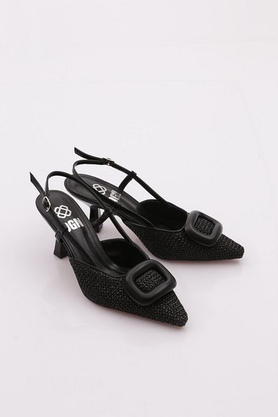 DGN Women's Buckle Heeled Shoes Black Straw 6538535
