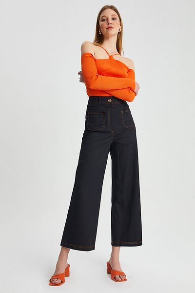 Park Karon Garni Stitched Women's Gabardine Trousers - Flare Leg, Pocket Detail