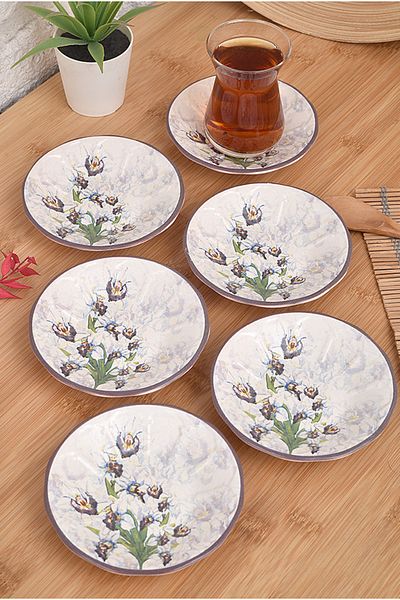 HızlıTrend 6 Pcs Tea Plate Flower Garden