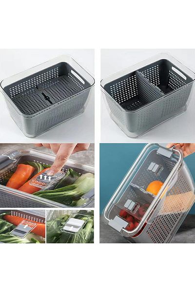 fulina 3-pack Storage Box,with Lids and Air Vents ,for Refrigerator Lettuce Keeper,Grey,2L+4L+5.8L