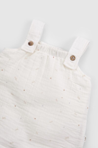 Little Gusto Organik Pamuk Müslin Ekru Bebek Zıbın Elbise